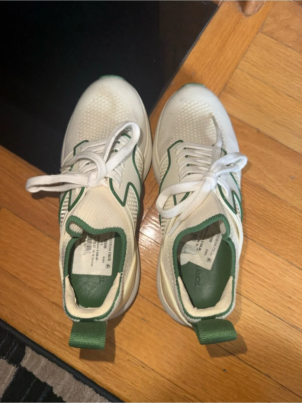 Tory Burch White Knit Sneakers with Green Trim